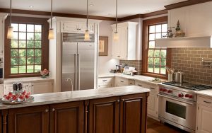 Nice looking kitchen with Sub-Zero Pro46 Refrigerator and gas stove