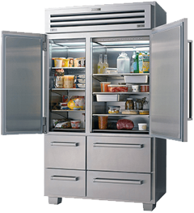 Sub-Zero Pro46 with it's doors open showing the refrigerator and freezer insides