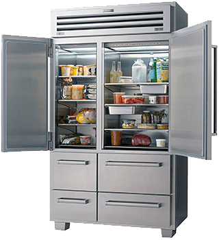 Sub-Zero Pro46 with it's doors open showing the refrigerator and freezer insides